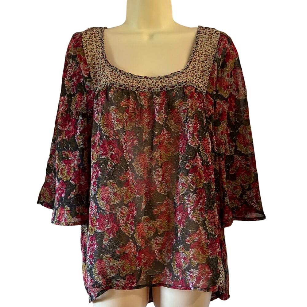 UO Urban Outfitters Staring at Stars M Boho Sheer Print Blouse Cottagecore Fairy